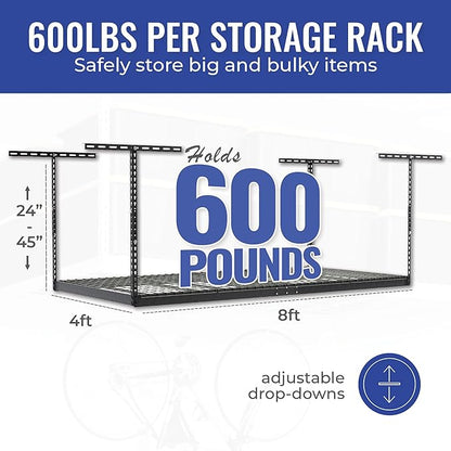 SafeRacks Overhead Storage Rack, Heavy Duty 600 lb Capacity, Adjustable Garage