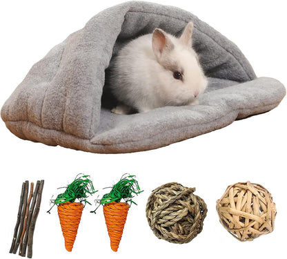 kathson Rabbit Cave Sleeping Bed Guinea Pig Hideout Cozy House Pet Soft Warm Fleece Winter Slipper Cushion Small Animal Nest Cage for Ferrets Squirrel Hamster Chinchilla Rat Hedgehog Bunny