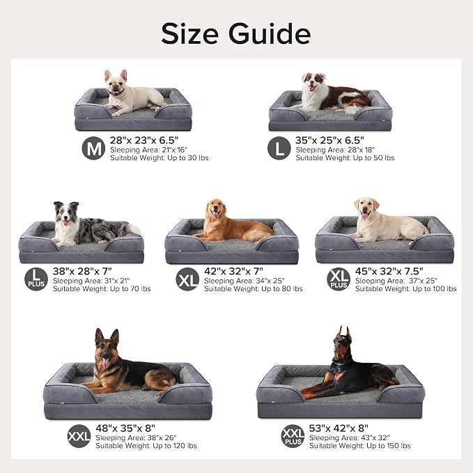 XXL Plus Orthopedic Dog Beds Large Sized, XL Washable Dog Sofa with Egg-Crate Foam, Waterproof Lining and Non-Skid Bottom