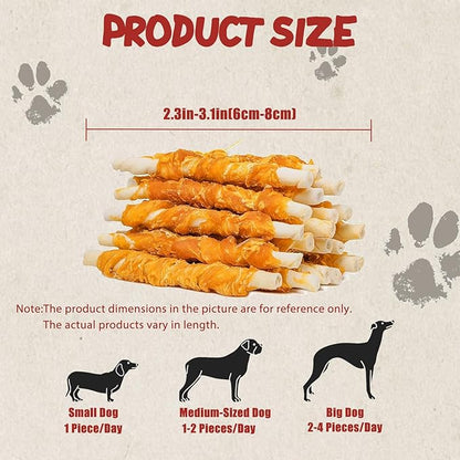 Dog Rawhide Chews, Chicken Wrapped Dog Treats Rawhide Twist Chicken Hide Sticks Natural Ingredients, 7.05oz, for All Breeds