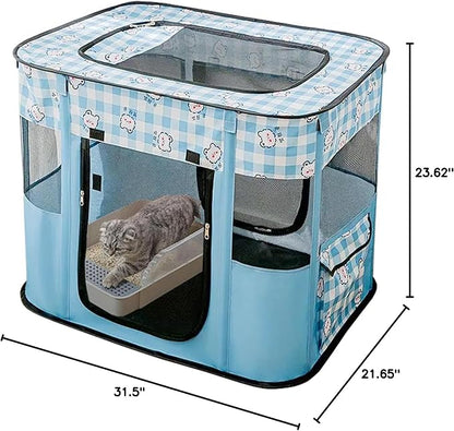 XRG Foldable Pet Playpen,Indoor Cat cage Puppy Crates M(31.5"x23.6"x21.7") | Portable Cat Kennel with Upgrade Breathable Mesh，Sturdy Kitten Playpen Indoor & Outdoor for Rabbit or Small Animals，Bule