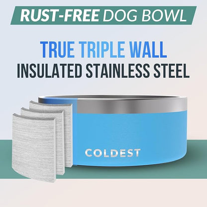 Coldest Dog Bowl - Anti Rust Metal, Non Slip, 3 Layers Insulated Stainless Steel Dog Bowls - Spill Proof & Heavy Duty - Water Bowl for Dogs, Cats & Pets, Dish Washer Safe (100 oz, Celestial Blue)