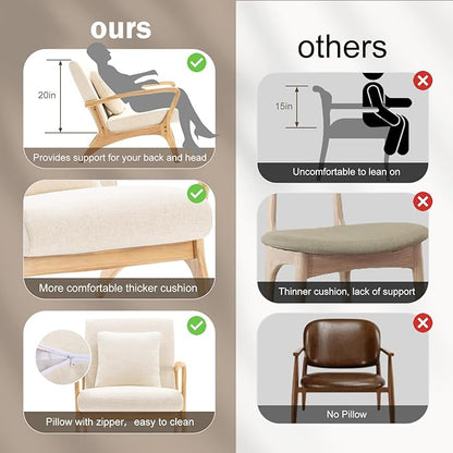 ELUCHANG Accent Chair Mid-Century Modern Chair with Lumbar Pillow, Upholstered Armchair Premium Linen Fabric Comfy Reading Chair, Lounge Side Chair for Living Room Bedroom Sunroom Apartment, Set of 2