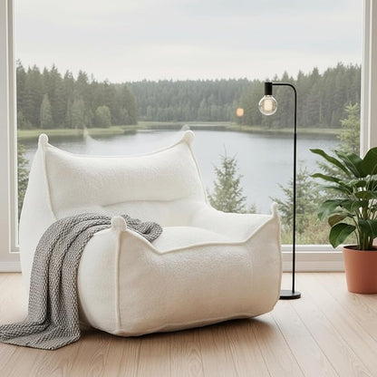 Giant Bean Bag Chair for Adults and Kids, Comfy Beige Beanbag with Filling Plush Fluffy and Back Support, Lounge Lazy Floor Sofa Accent Chair, Cozy Single Cloud Couch for Living Room, Bedroom & Dorm