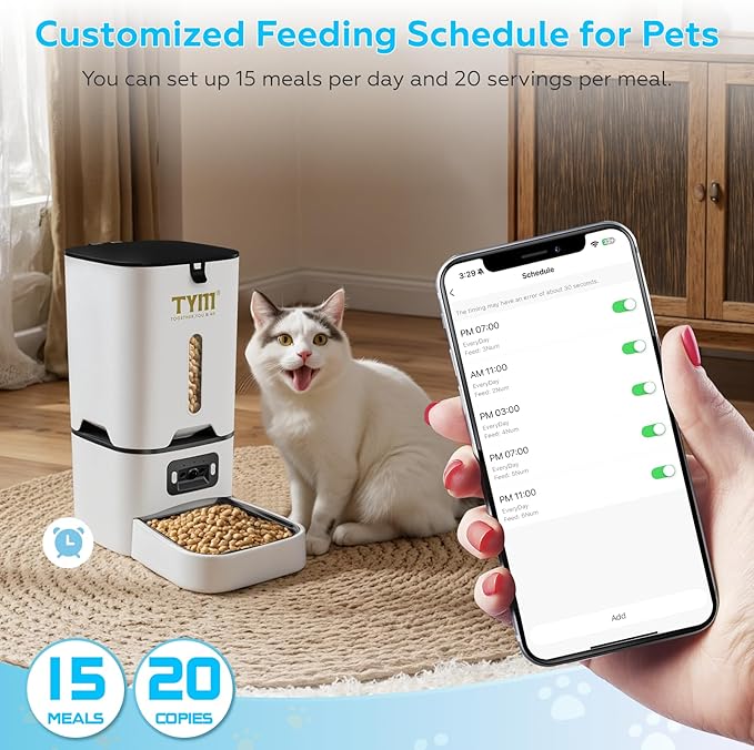 TYM Automatic Cat Feeder with Camera, 5G WiFi Auto Cat Dog Food Dispenser with