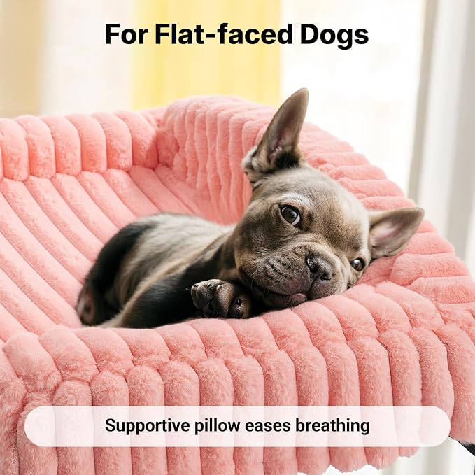 Veehoo Elevated Dog Bed with Bolster Cushion, Fluffy Plush Dog Couch Beds for Small Dogs, Cats, Washable Raised Pet Cot with Non-Slip Feet for Indoor or Patios Use, 24 x 18 Inches, Pink