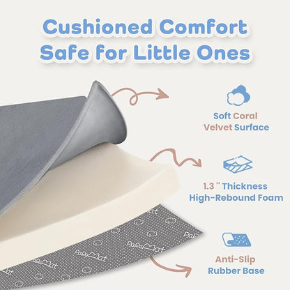 PAPAMAT 1.3" Thick Baby Floor Play Mat 59x79, Basic Padded Foam Mat for Tummy Time Crawling, Non Slip Cushioned for Babies Toddlers Infants Kids (Dark Grey)