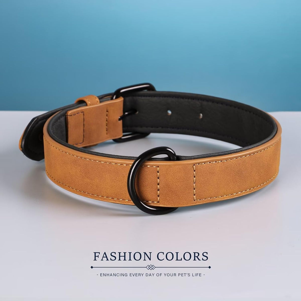 Didog Soft Padded PU Leather Dog Collar, Breathable and Adjustable Dog Collars for Small Dogs, Comfortable for Daily Walk, Light Brown, M Fit Neck 12-15"(13-22 lbs)