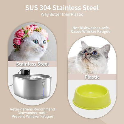 iPettie Runway Stainless Steel Cat Water Fountain, 1.1 Gal/4.0L Large Capacity, 5-Stage Water Filter