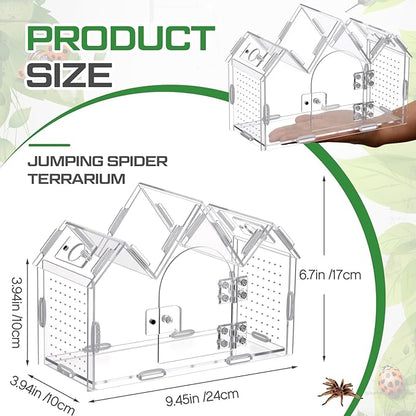 Weysat Jumping Spider Enclosure 9.5" x 3.9" x 6.7" Acrylic Tarantula Enclosure Castle Style Insect Terrarium with Magnetic Door Transparent Terrarium for Reptiles, Amphibians and Spiders