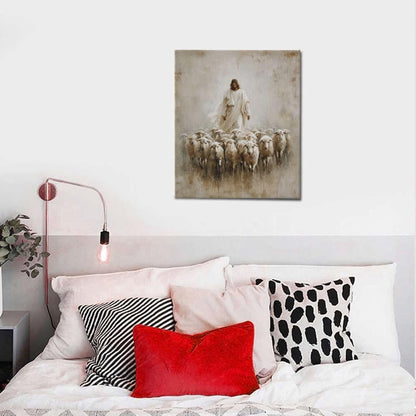 Jesus and Lamb Wall Art Christian Jesus Lamb Canvas Wall Decor Christ Religious Pictures painting Print Framed Artwork Decorations Gifts for Living Room Bedroom Prayer Room Church 24"x20"