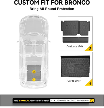 TTX LIGHTING Rear Seat Back Covers for Ford Bronco 2021-2026 4-Door Backrest Mats for Bronco Accessories (Not for 2-Door or Bronco Sport)