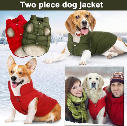 Syhood 2 Pieces Dog Jacket 2 Layers Fleece Lined Dog Jacket Warm Soft Windproof Small Pet Coat for Cold Winter Weather (S,Red,Green)