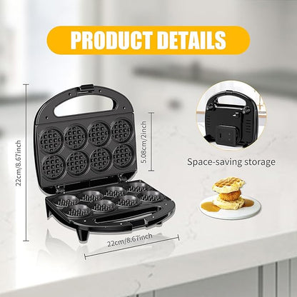 OSTBA Mini Waffle Maker: 750W Powerful Heating, Cooks 8 Waffles at Once