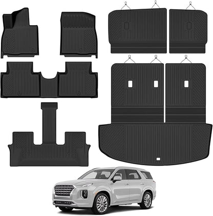All Weather Floor Mats for 2026 Hyundai Palisade Gas 8 Seats Floor Mats & Trunk Mat with Backrest Mats & 2nd Backrest Mats for Palisade Accessories Odorless Anti-Slip Floor Liner(Not for SE)