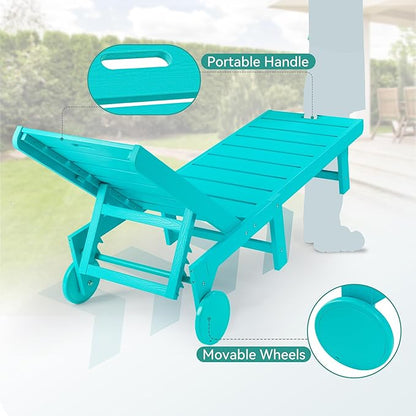 Outdoor Chaise Lounge Chairs with Table, 6-Piece, 26.8” Super Wide Lounge Chair Outdoor, HDPS Pool Chairs with 5 Positions, Patio Lounge Chair with Wheels for Pool,Lawn,Backyard, Aruba Blue