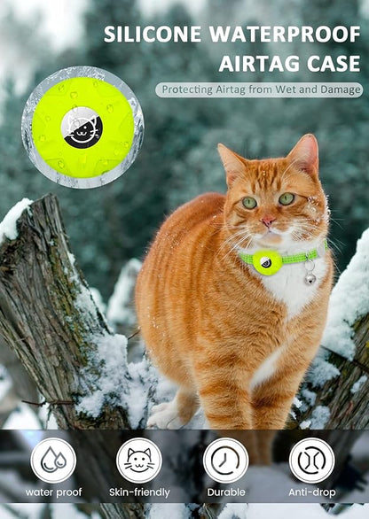AirTag Cat Collar, Reflective Kitten Collar Breakaway Apple Air Tag Cat Collar, GPS Cat Collar with AirTag Holder and Bell, Lightweight Tracker Cat Collars for Girl Boy Cats Kittens (Luminous Yellow)