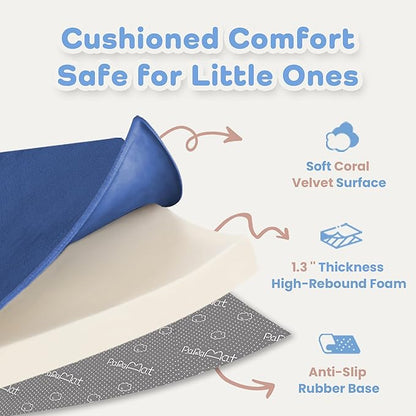 PAPAMAT 1.3" Thick Baby Floor Play Mat 39x59, Basic Padded Foam Mat for Tummy Time Crawling, Non Slip Cushioned for Babies Toddlers Infants Kids (Blue)