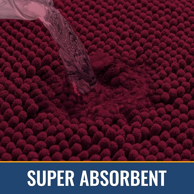 Arotive Bathroom Rugs 34x21, Extra Soft Absorbent Shaggy Chenille Bath Rugs, Machine Washable Rubber Backing Non-Slip Bath Mats for Bathroom Floor Tub and Shower, Home Decor Accessories, Burgundy