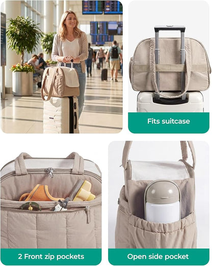 BAGSMART Dog Purse Carrier for Small Dogs Up to 13lbs Puppy Travel Tote Bag | Quilted Puffy Soft Sided Pet Handbag with Pockets, Collapsible Lightweight Portable Carrying with Safety Tether & Mat, Grey