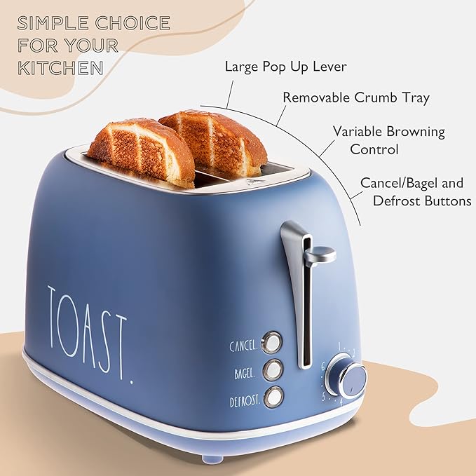Rae Dunn Retro Rounded Bread Toaster, 2 Slice Stainless Steel Toaster
