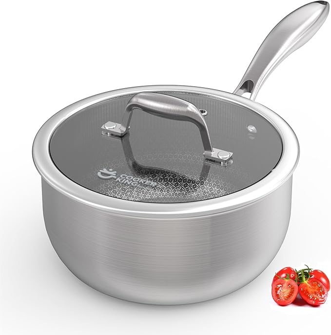 COOKER KING 3 Quart Stainless Steel Saucepan, Nonstick Sauce Pan, Ceramic Suce