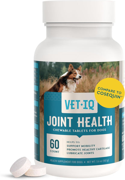 VetIQ Hip & Joint Health Supplement for Dogs, with Glucosamine, Chondroitin & MSM, Chewable Tablets for Dogs, Chicken Flavor, 60 Count