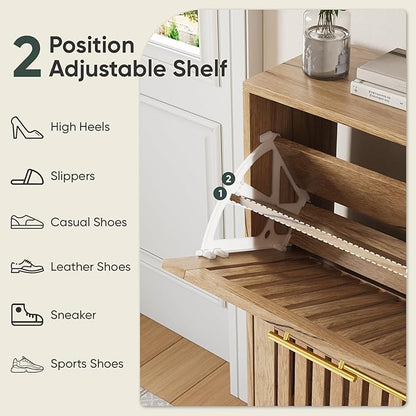 Shoe Cabinet with 2 Flip Slatted Drawers, Farmhouse Slim Shoe Organizer Rack