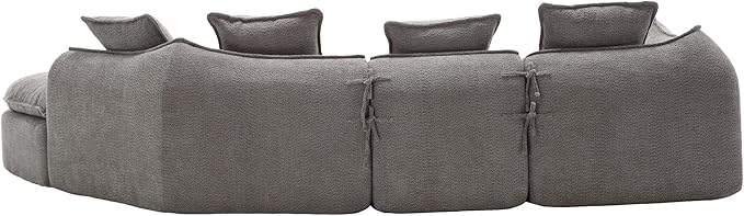 137.8” Curved Boucle Sofa Couch, Modern Sectional Sofa Cloud Deep Seat Couch with 4 Pillows, Comfy Modular 5-Seat Couches for Living Room Apartment (Grey)