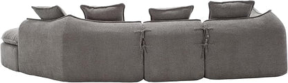 137.8” Curved Boucle Sofa Couch, Modern Sectional Sofa Cloud Deep Seat Couch with 4 Pillows, Comfy Modular 5-Seat Couches for Living Room Apartment (Grey)
