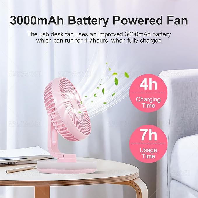MAWFOZIN Small Desk Fan With Night Light, Auto Oscillating Table Fan With
