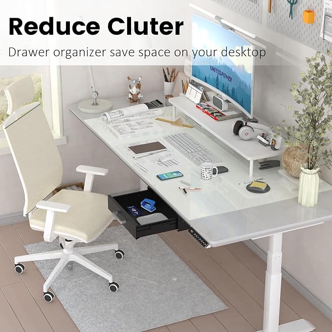 UNITEDPOWER Under Desk Drawer Storage, Pull-Out Office Hidden Counter Drawer