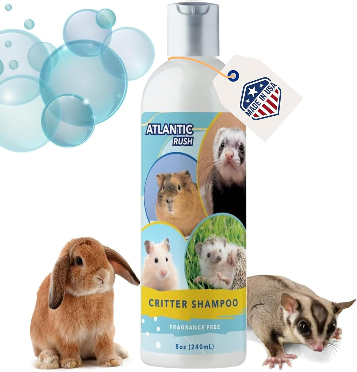 Critter Shampoo for Small Pets -Small Animal Fragrance & Detergent Free Shampoo - Sensitive Skin Shampoo for Ferrets, Guinea Pigs, Rabbits, Hedgehogs, Hamsters & Sugar Gliders (8 oz Fragrance Free)