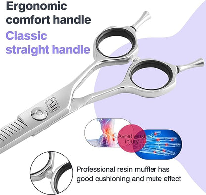 Professional Curved Thinning Scissors for Dog Grooming, 30-Degree Curvature, Japanese 440C for Trimming Dogs Cats and Other Pets face and paws (Pointy-tongued Blender)