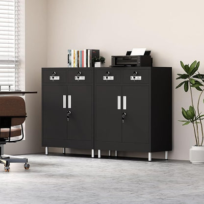 Metal Storage Cabinet with Locking Doors and 2 Drawers, Lockable Storage