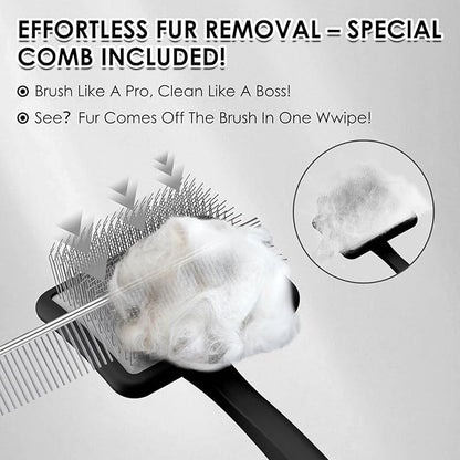 Large Dog Slicker Brush & Comb Set with Leather Sleeves - Long Pin Deshedding Brush for Golden Retrievers, Poodles, Doodles & Thick Coats, Wood Handle Pet Grooming Kit for Dogs, Cats. Black