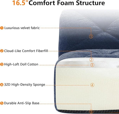 Modular Sectional Sofa with Free Combination,Oversized Boneless Floor Couch for Living Room & Lounge,Velvet 4-Seater Sectional Couch with Ottoman,No Assembly Needed