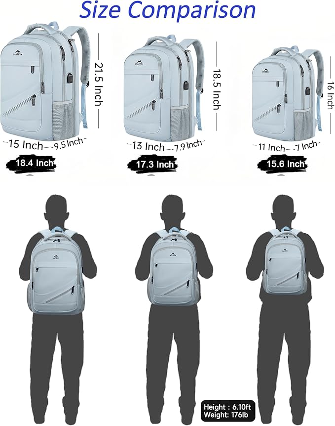 MATEIN 18 Inch Laptop Backpack for Women, TSA Approved Laptop Rucksack Large Capacity 50 L, Anti Theft Backpack with Comfortable Shoulder Straps for College Work Travel, Haze Blue
