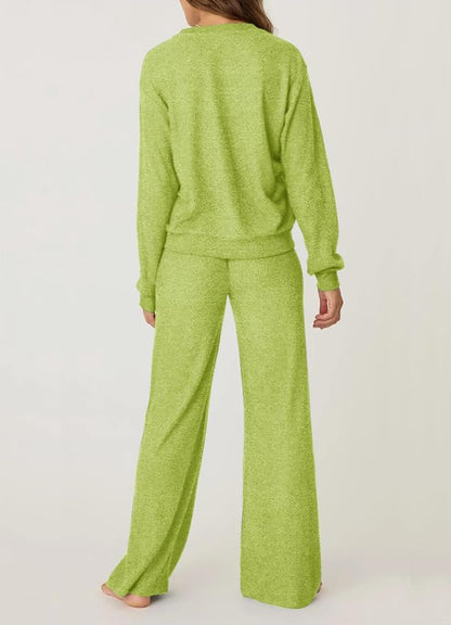 Aamikast Women's 2-Piece Lounge Set Soft Brushed Jersey Sleepwear Pajamas Set Long Sleeve Top & Wide Leg Pants