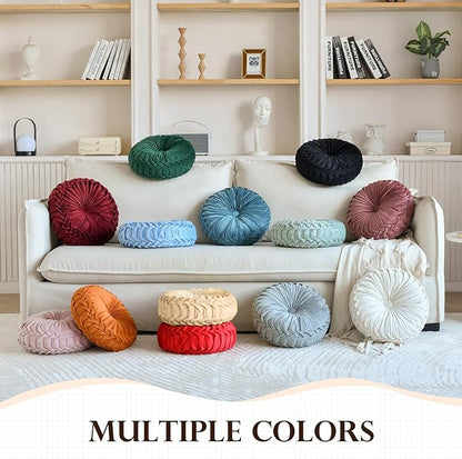 Teieas Round Pillows Velvet Pleated Circle Pillow Chair Cushion Floor Pillows Home Decorations for Home Couch Chair Bed Car Burgundy
