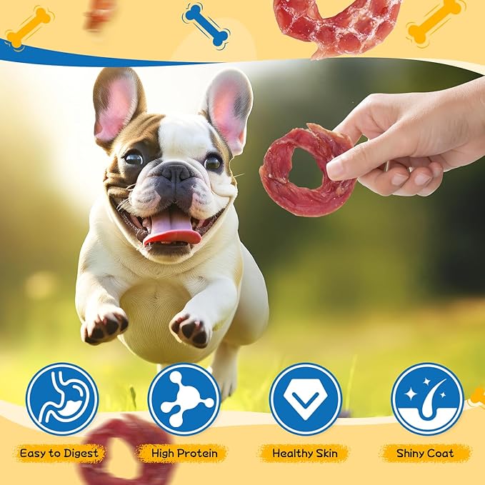 gazeupon Dog Treats Duck Jerky Rings, Natural Duck Breast, Healthy Training Rewards for Dogs w/Glucosamine Chondroitin
