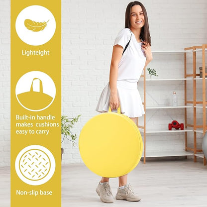 Sawysine 2 Pcs 14 Inch Floor Cushions with Handle, Flexible Round Floor Seating Pillows for Home School Classroom Kindergarten Daycare Nursery, 2 Inch Thick (Yellow)