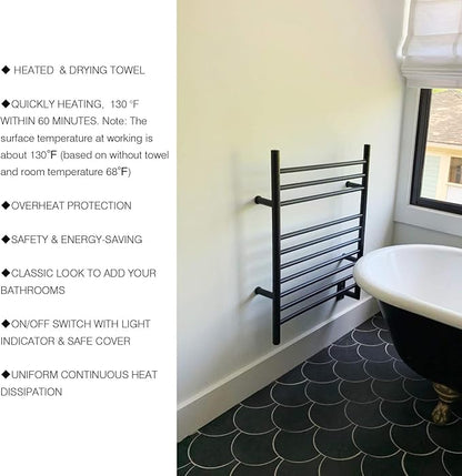 HEATGENE Towel Warmer Wall-Mounted Hardwired Heated Towel Rack Matte Black