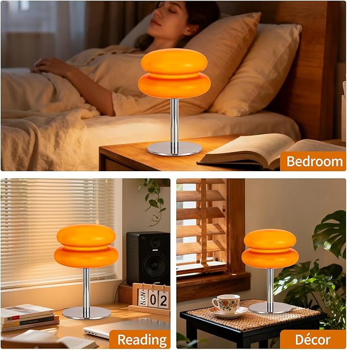 Vintage Mushroom Lamp, Dimmable Bedside Table Lamp