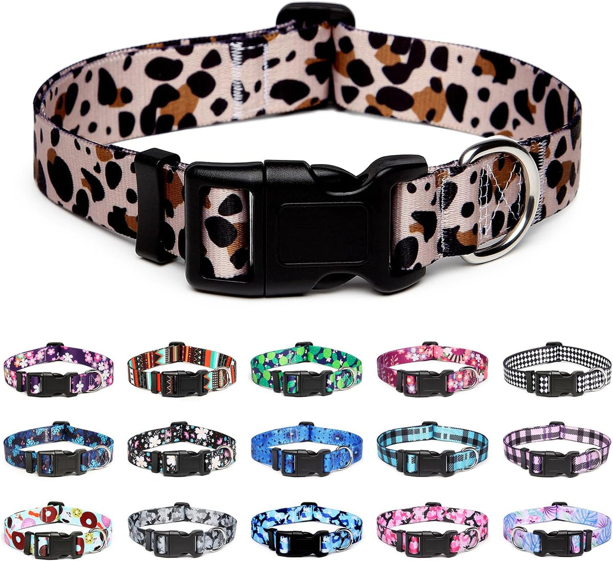 Mercano Adjustable Dog Collar - Special Design Patterns, Soft Nylon Comfortable Durable Pet Collar for Small Medium Large Dogs (S, Leopard)