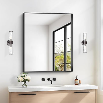 Black Bathroom Mirror, 30x36 Inch Rectangular Framed Mirror, Large Wall Mounted