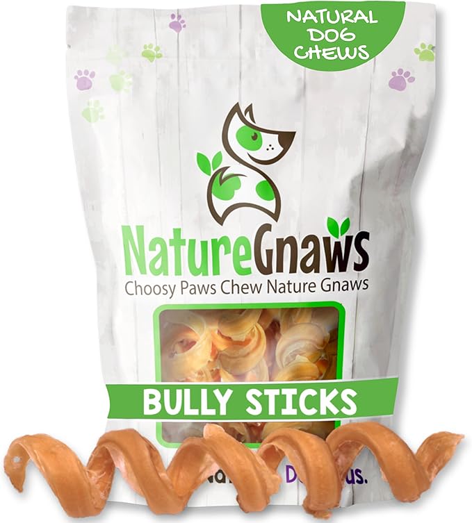 Nature Gnaws Bully Stick Springs for Dogs 7-8" (6 Count) - Long Lasting for Aggressive Chewers - Natural Curly Beef Dog Chew Bones - Rawhide Free