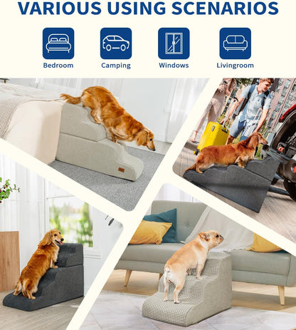 Dog Step for Bed, Dog Stair 3-Step 35D Pet Stair 15.7" H for High Bed or Sofa Non-Slip Balanced Pet Step Indoor, Grey