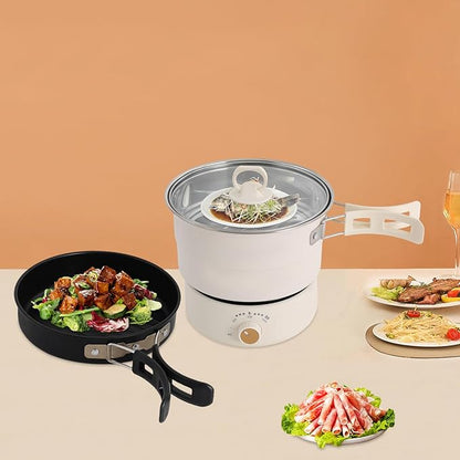 Portable Electric Hot Pot with Foldable Handles, Non-stick Frying Pan, Mini Hot