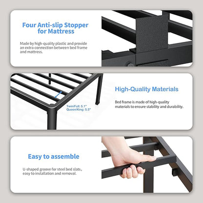 ROIL 7 inch King Size Bed Frame Metal Platform No Box Spring Needed with Round Corner Legs Mattress Stoppers Retainers 3500LBS Heavy Duty Steel Slats Noise-Free Easy Assembly